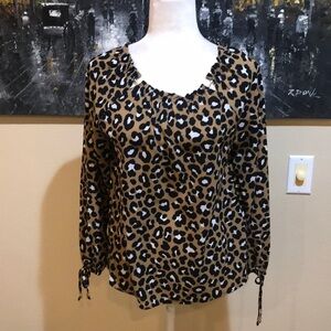 Michael Michael Kors Animal Print Pullon Ruffle Neckline Tie sleeves Top-Size P